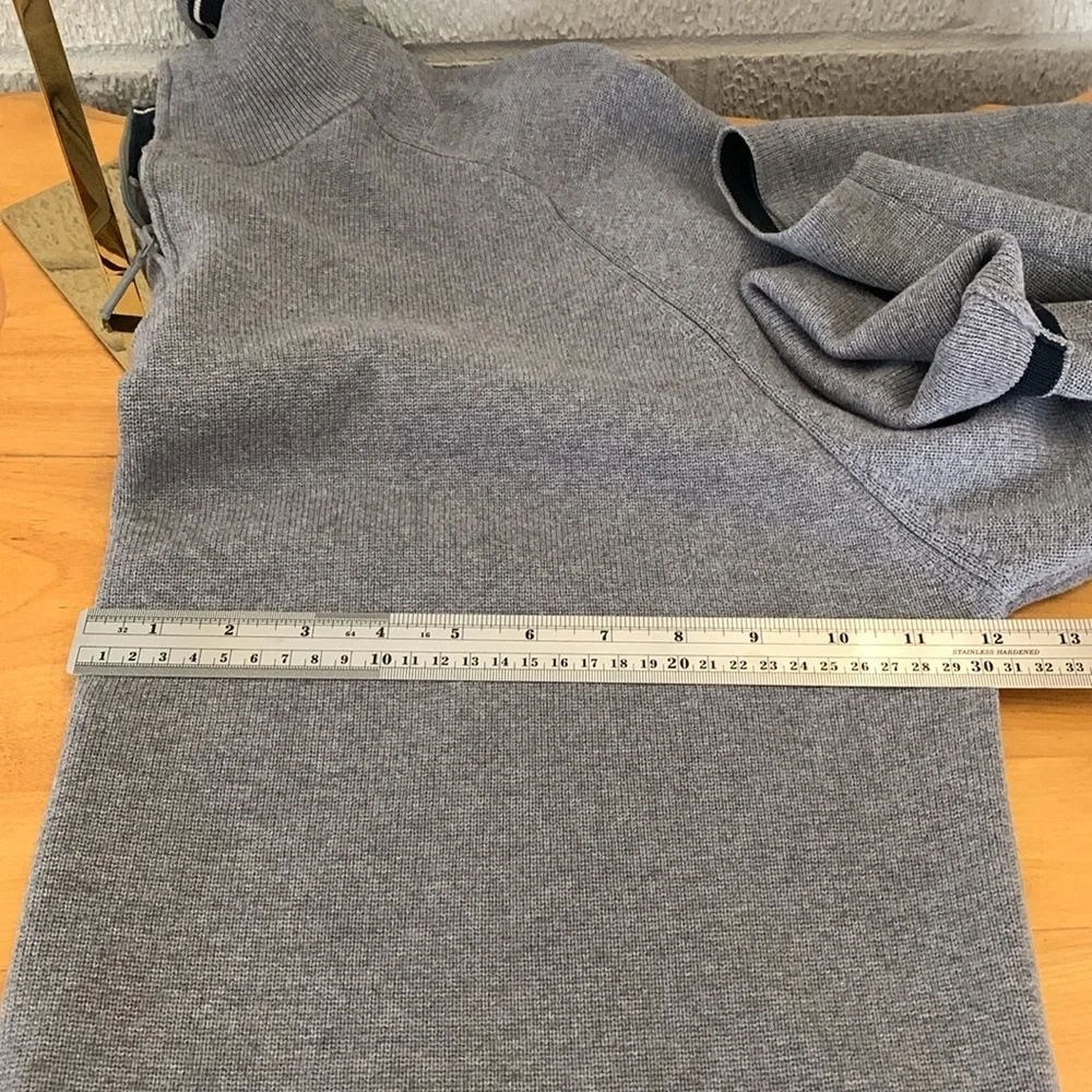 Brandini Men's 100% Cotton XL Gray Knit Sweater 1/4 Zip Pullover Navy Trim EUC
